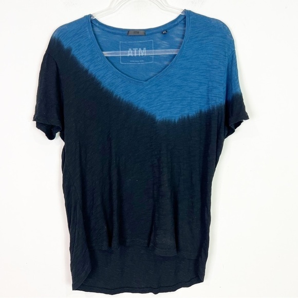 ATM ANTHONY THOMAS MELILLO BLUE BLACK TIE DYE OMBRE SLUB T-SHIRT WOMENS XS/SMALL - Picture 1 of 5